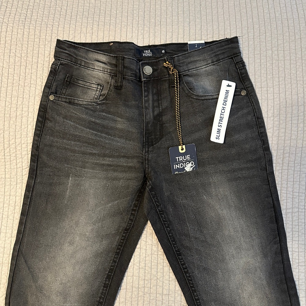 True Indigo Slim‎ Stretch Denim Women Size 16 Faded Black T21-511B Jeans